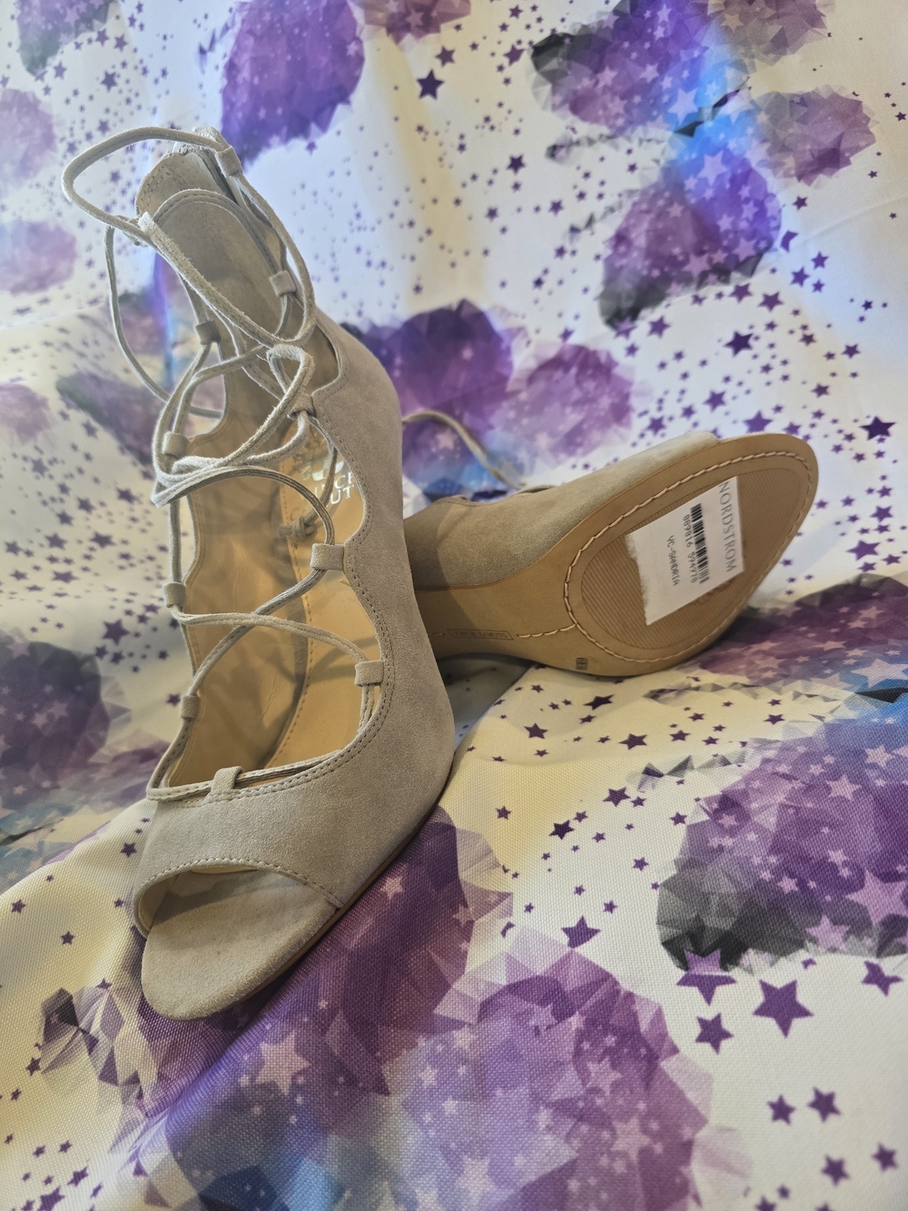NWT Vince Camuto Taupe Lace-Up Peep Toe Heels 6.5/36.5 EU